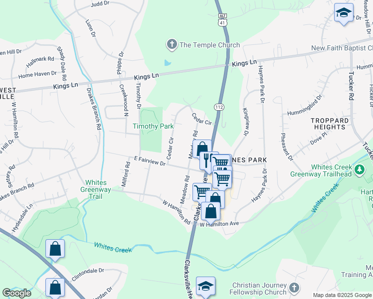 map of restaurants, bars, coffee shops, grocery stores, and more near 4013 Meadow Road in Nashville