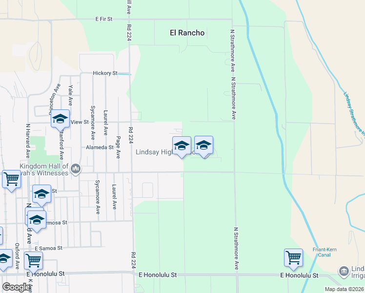 map of restaurants, bars, coffee shops, grocery stores, and more near 1701 East Tulare Road in Lindsay