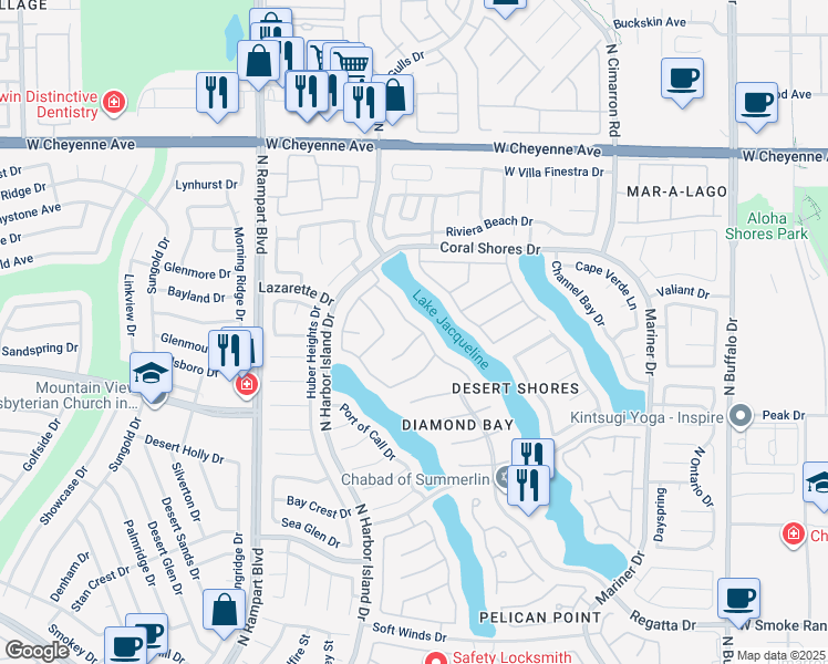 map of restaurants, bars, coffee shops, grocery stores, and more near 8300 Slate Harbor Circle in Las Vegas