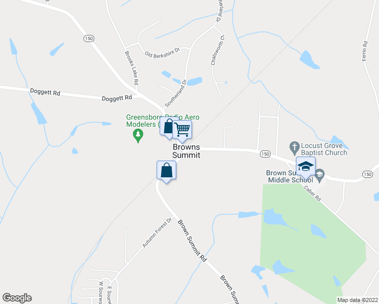 map of restaurants, bars, coffee shops, grocery stores, and more near 4500 North Carolina 150 in Browns Summit