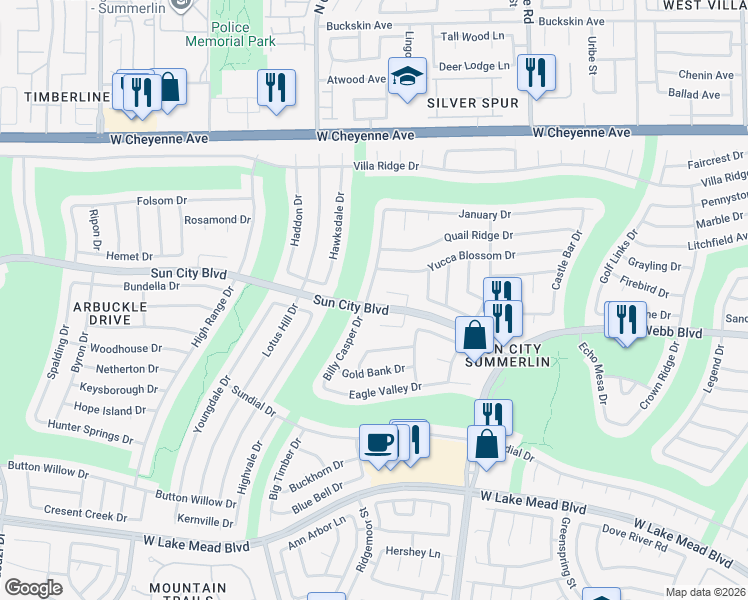 map of restaurants, bars, coffee shops, grocery stores, and more near 2828 Billy Casper Drive in Las Vegas