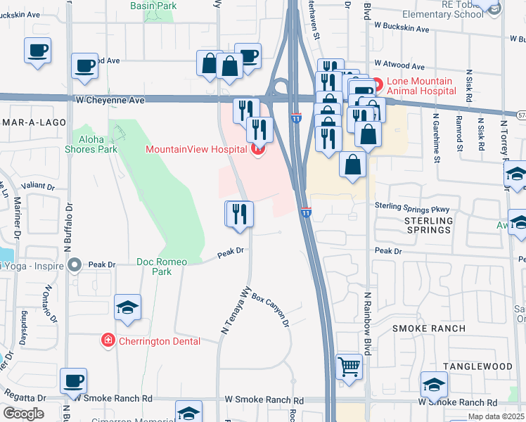 map of restaurants, bars, coffee shops, grocery stores, and more near 2850 North Tenaya Way in Las Vegas