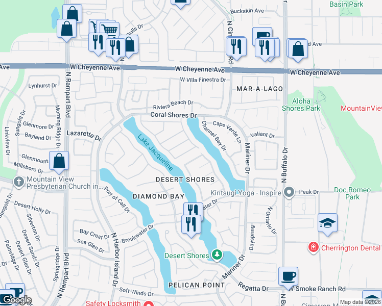 map of restaurants, bars, coffee shops, grocery stores, and more near 8112 Sunset Cove Drive in Las Vegas