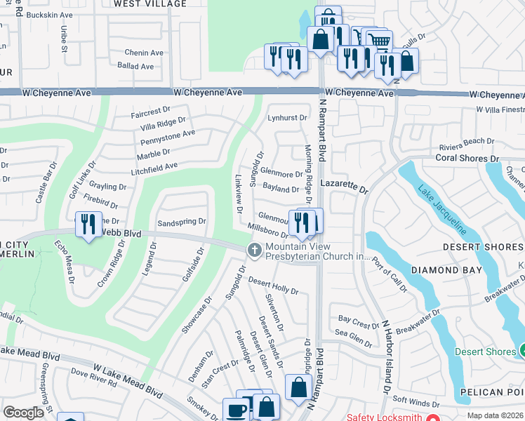 map of restaurants, bars, coffee shops, grocery stores, and more near 8613 Linderwood Drive in Las Vegas