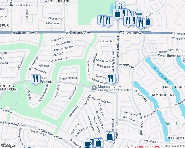 map of restaurants, bars, coffee shops, grocery stores, and more near 8613 Linderwood Drive in Las Vegas