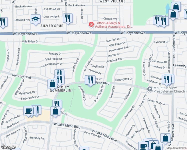 map of restaurants, bars, coffee shops, grocery stores, and more near 9049 Firebird Drive in Las Vegas