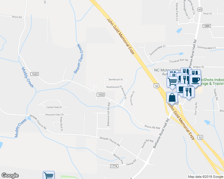 map of restaurants, bars, coffee shops, grocery stores, and more near 1540 Weatherend Drive in Rural Hall