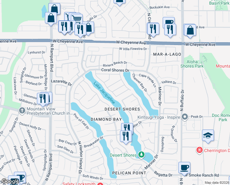 map of restaurants, bars, coffee shops, grocery stores, and more near 8129 Pacific Cove Drive in Las Vegas