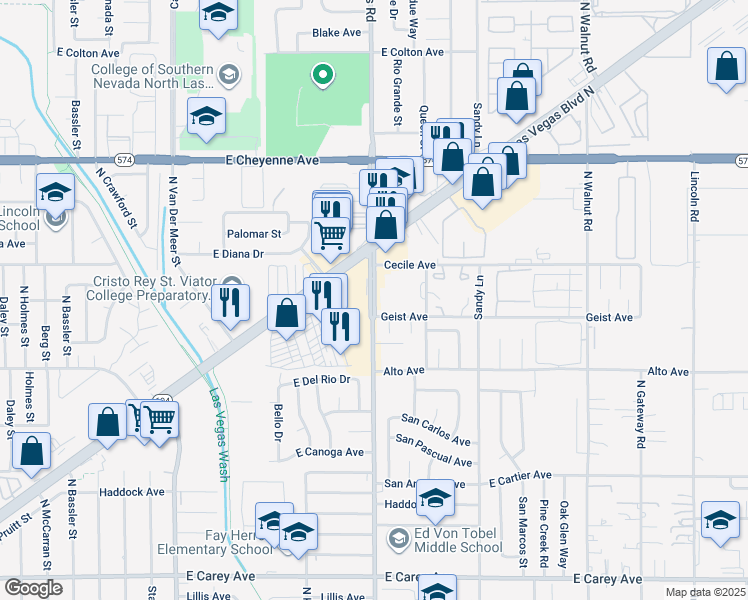 map of restaurants, bars, coffee shops, grocery stores, and more near 2926 North Pecos Road in Las Vegas