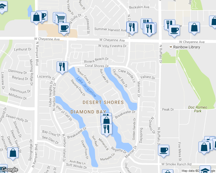 map of restaurants, bars, coffee shops, grocery stores, and more near 8105 Sunset Cove Drive in Las Vegas