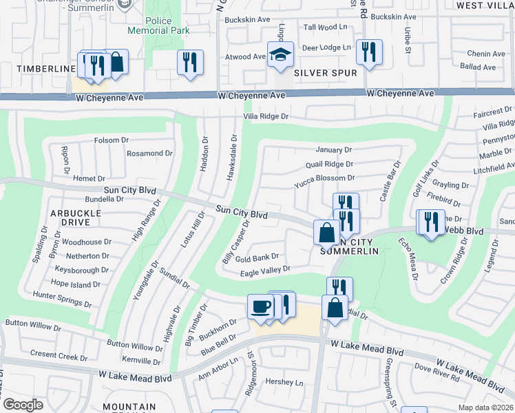 map of restaurants, bars, coffee shops, grocery stores, and more near 2840 Billy Casper Drive in Las Vegas