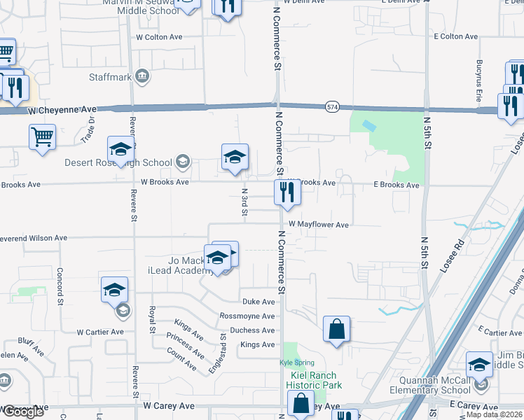map of restaurants, bars, coffee shops, grocery stores, and more near West Piper Avenue in North Las Vegas