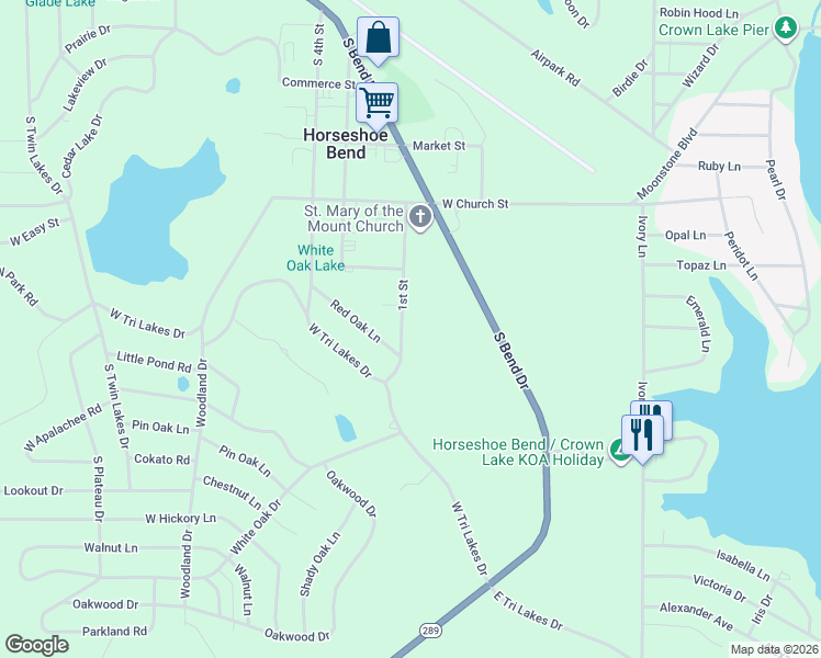 map of restaurants, bars, coffee shops, grocery stores, and more near 1300 1st Street in Horseshoe Bend