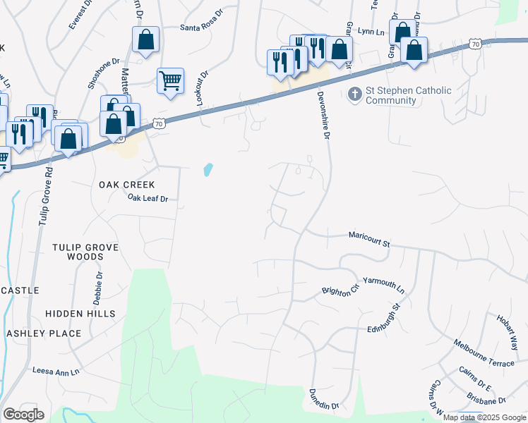 map of restaurants, bars, coffee shops, grocery stores, and more near 1039 Chatsworth Drive in Mt. Juliet