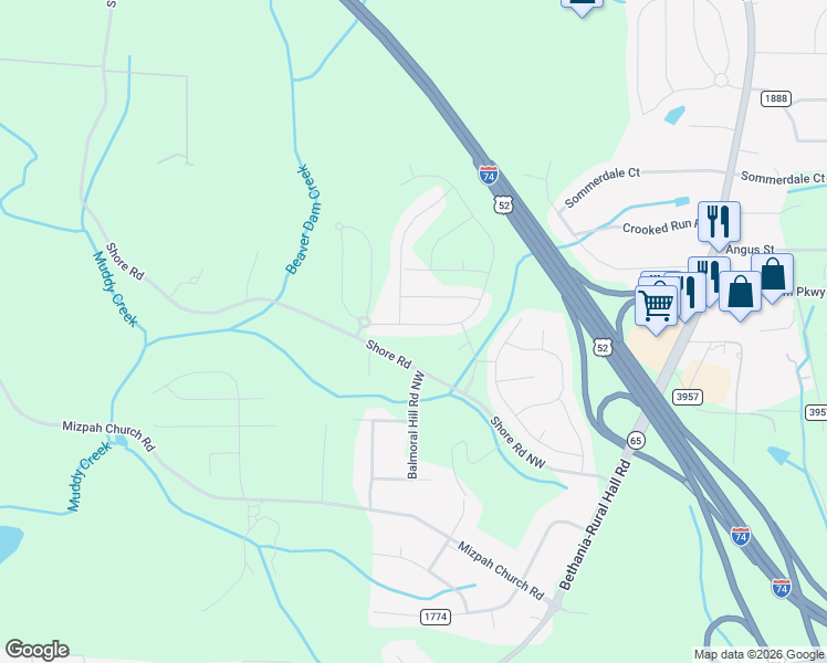 map of restaurants, bars, coffee shops, grocery stores, and more near 1564 Weatherend Drive in Rural Hall