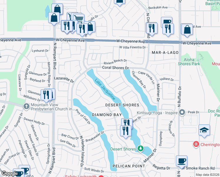 map of restaurants, bars, coffee shops, grocery stores, and more near 2941 Harbor Cove Drive in Las Vegas