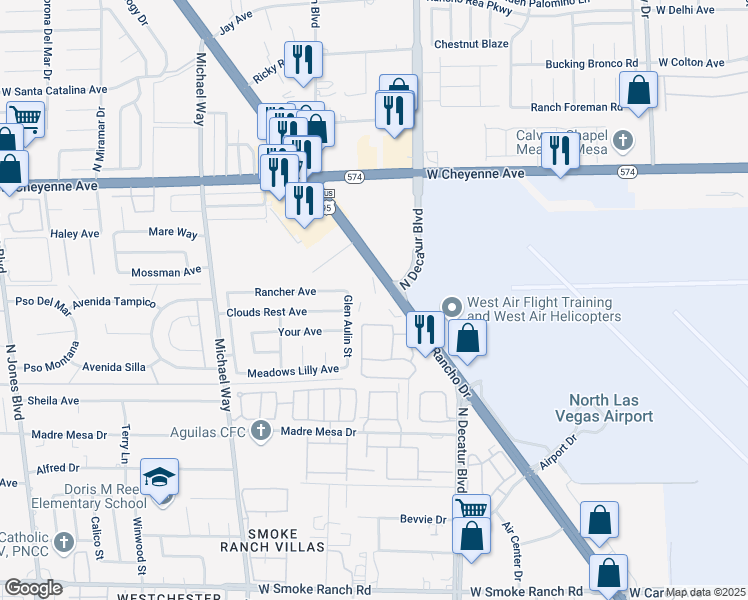 map of restaurants, bars, coffee shops, grocery stores, and more near 2951 North Rancho Drive in Las Vegas
