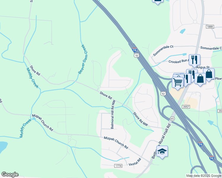 map of restaurants, bars, coffee shops, grocery stores, and more near 1558 Weatherend Drive in Rural Hall