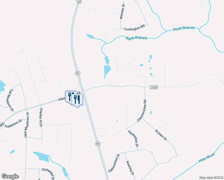 map of restaurants, bars, coffee shops, grocery stores, and more near 8075 Haw River Road in Stokesdale