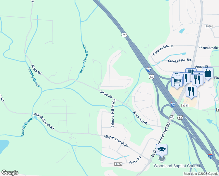 map of restaurants, bars, coffee shops, grocery stores, and more near 1564 Weatherend Drive in Rural Hall
