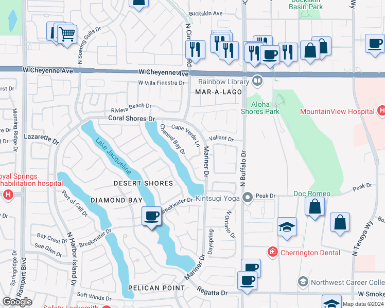 map of restaurants, bars, coffee shops, grocery stores, and more near 7812 Cape Vista Lane in Las Vegas
