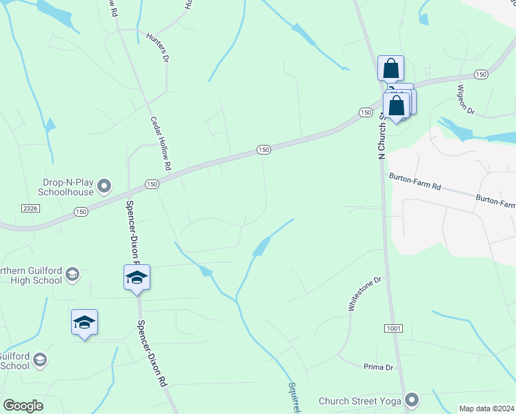 map of restaurants, bars, coffee shops, grocery stores, and more near 7807 Whipple Trail in Greensboro