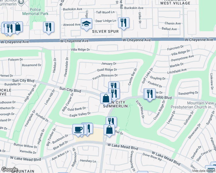 map of restaurants, bars, coffee shops, grocery stores, and more near 2828 Desert Crystal Drive in Las Vegas