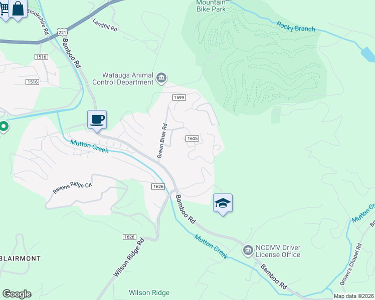 map of restaurants, bars, coffee shops, grocery stores, and more near 374 Margo Lane in Boone