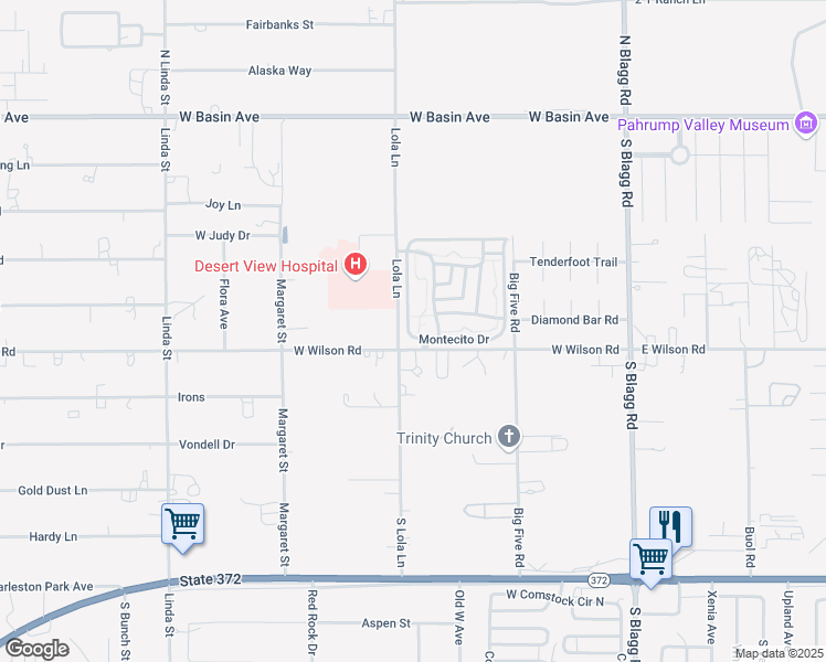 map of restaurants, bars, coffee shops, grocery stores, and more near 520 Montecito Drive in Pahrump