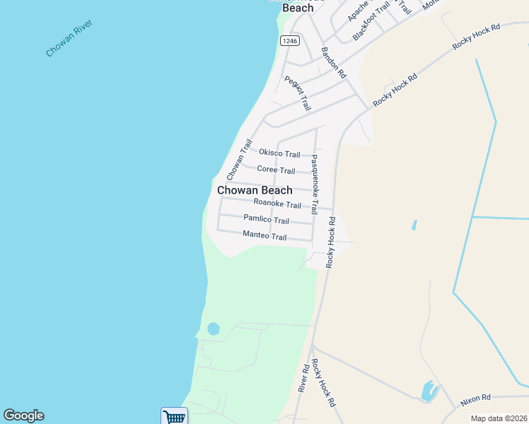 map of restaurants, bars, coffee shops, grocery stores, and more near 502 Tuscaroro Trail in Edenton