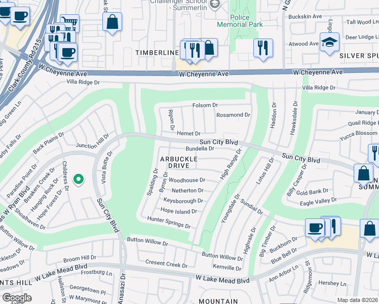 map of restaurants, bars, coffee shops, grocery stores, and more near 10017 Bundella Drive in Las Vegas