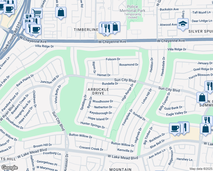map of restaurants, bars, coffee shops, grocery stores, and more near 10009 Bundella Drive in Las Vegas