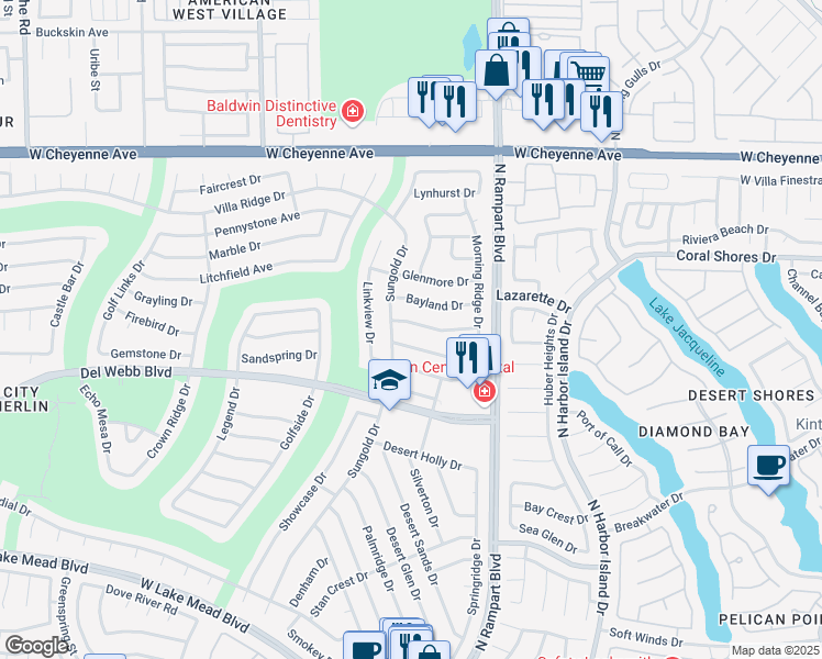 map of restaurants, bars, coffee shops, grocery stores, and more near 8609 Linderwood Drive in Las Vegas