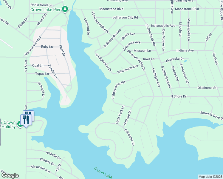 map of restaurants, bars, coffee shops, grocery stores, and more near 1209 South Edgewater Road in Horseshoe Bend