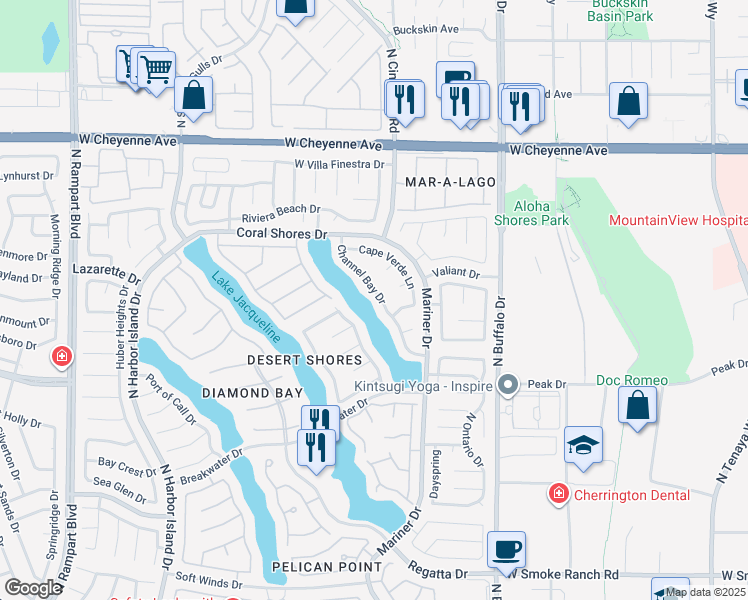 map of restaurants, bars, coffee shops, grocery stores, and more near 2861 Channel Bay Drive in Las Vegas