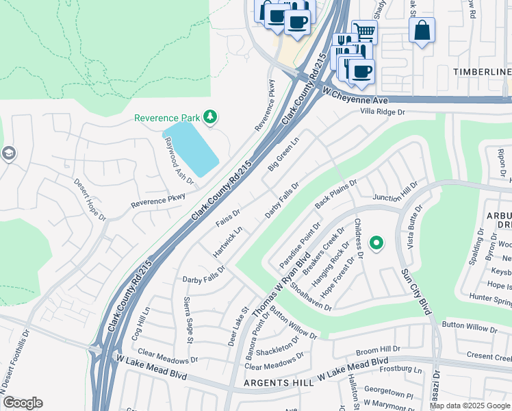 map of restaurants, bars, coffee shops, grocery stores, and more near 2820 Faiss Drive in Las Vegas