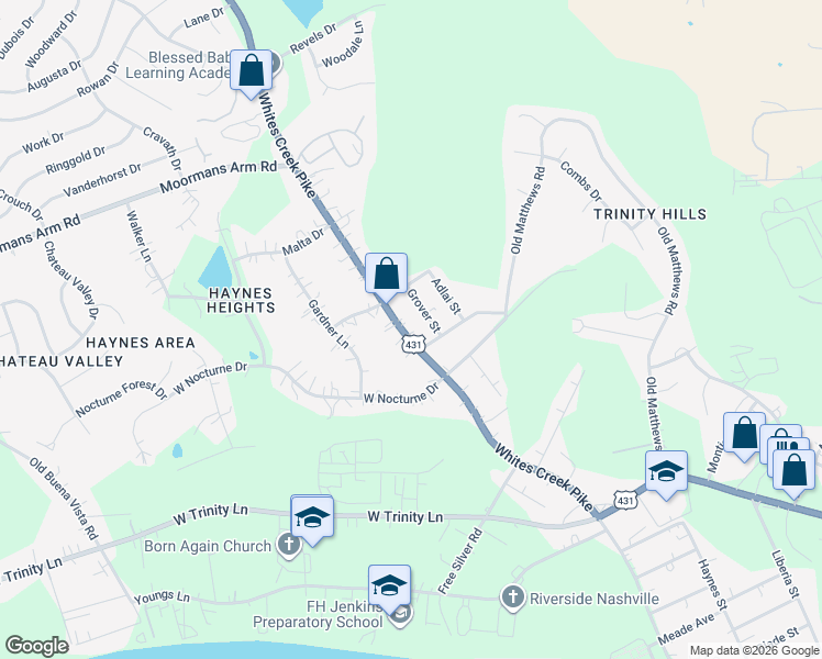 map of restaurants, bars, coffee shops, grocery stores, and more near 2423 Whites Creek Pike in Nashville