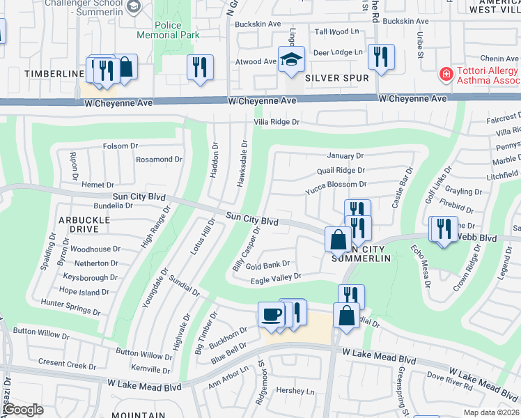 map of restaurants, bars, coffee shops, grocery stores, and more near 2252 Sun City Boulevard in Las Vegas