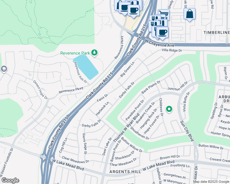 map of restaurants, bars, coffee shops, grocery stores, and more near 2820 Faiss Drive in Las Vegas