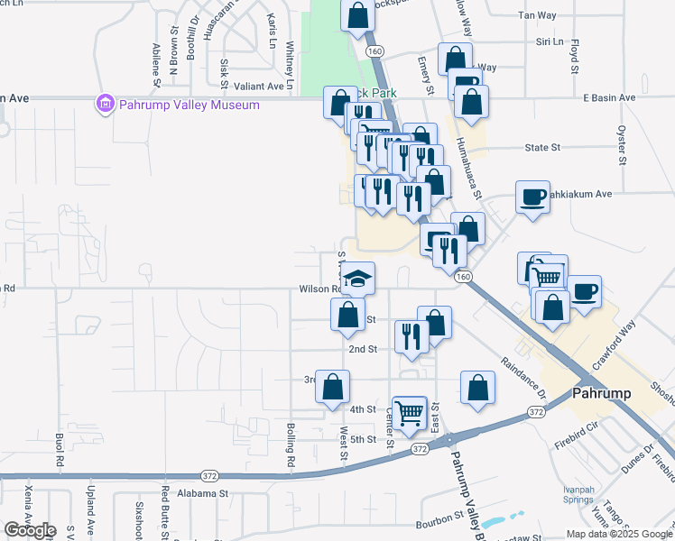 map of restaurants, bars, coffee shops, grocery stores, and more near 484 West Street in Pahrump