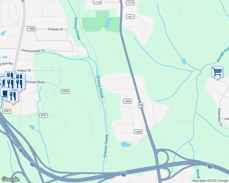 map of restaurants, bars, coffee shops, grocery stores, and more near 196 Sunset Drive in Rural Hall