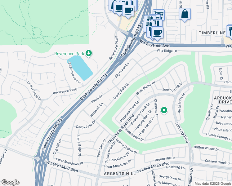 map of restaurants, bars, coffee shops, grocery stores, and more near 2833 Darby Falls Drive in Las Vegas
