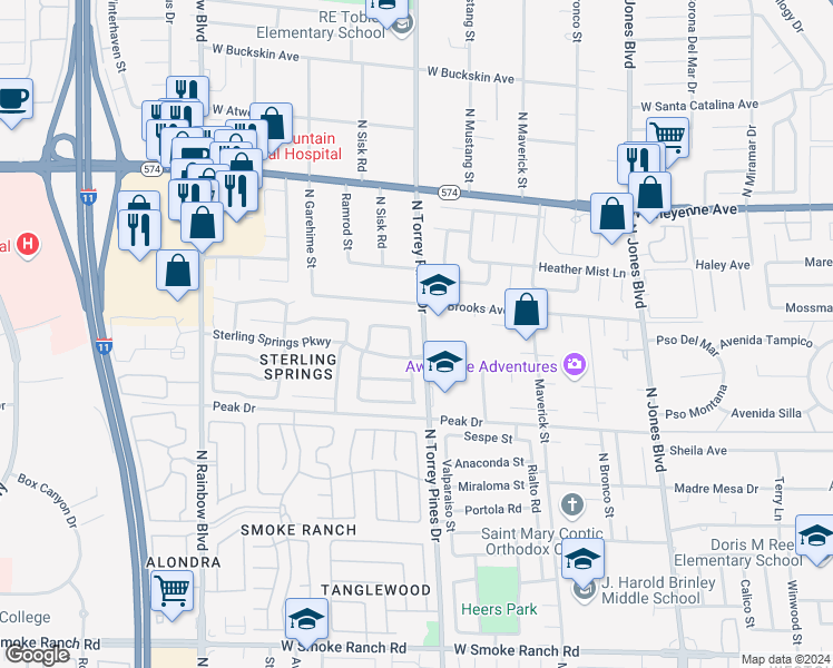 map of restaurants, bars, coffee shops, grocery stores, and more near 2912 Drury Street in Las Vegas