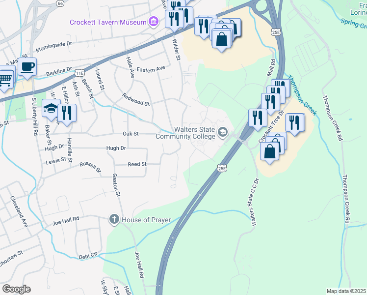 map of restaurants, bars, coffee shops, grocery stores, and more near 623 Spruce Street in Morristown