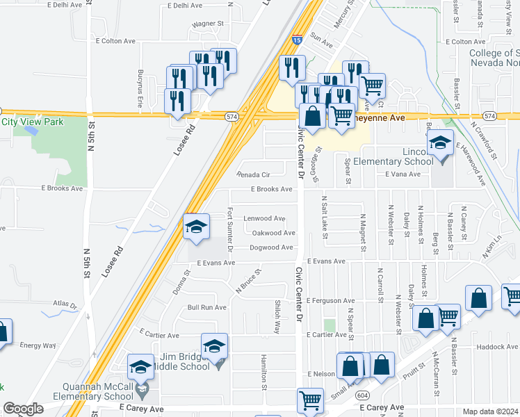 map of restaurants, bars, coffee shops, grocery stores, and more near 1417 East Piper Avenue in North Las Vegas