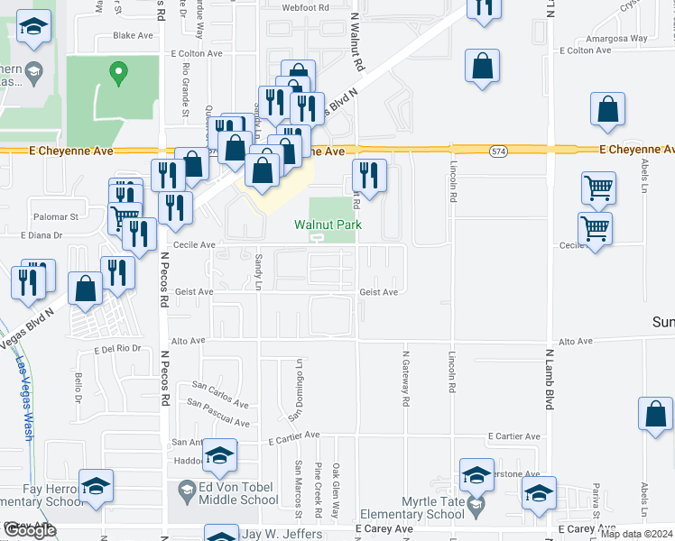 map of restaurants, bars, coffee shops, grocery stores, and more near 3871 Terrazzo Avenue in Las Vegas