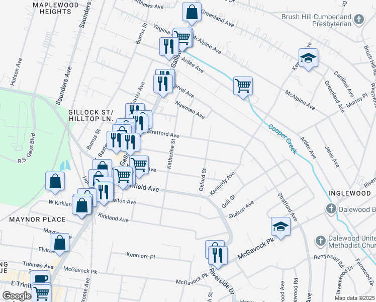 map of restaurants, bars, coffee shops, grocery stores, and more near in Nashville