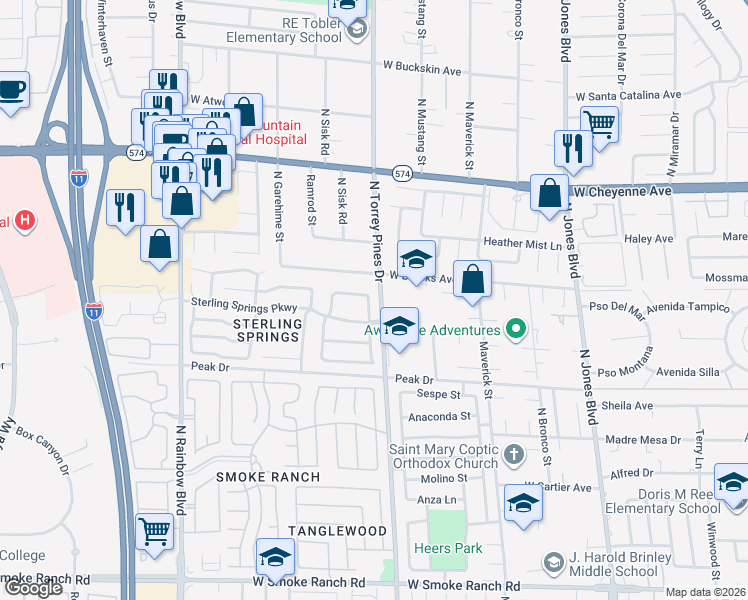 map of restaurants, bars, coffee shops, grocery stores, and more near 2912 Drury Street in Las Vegas