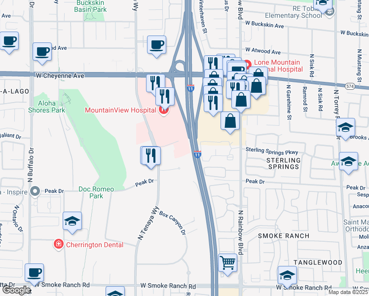 map of restaurants, bars, coffee shops, grocery stores, and more near 2850 North Tenaya Way in Las Vegas
