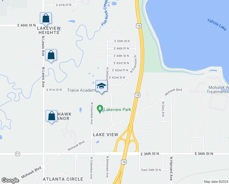 map of restaurants, bars, coffee shops, grocery stores, and more near 2811 East 40th Place North in Tulsa